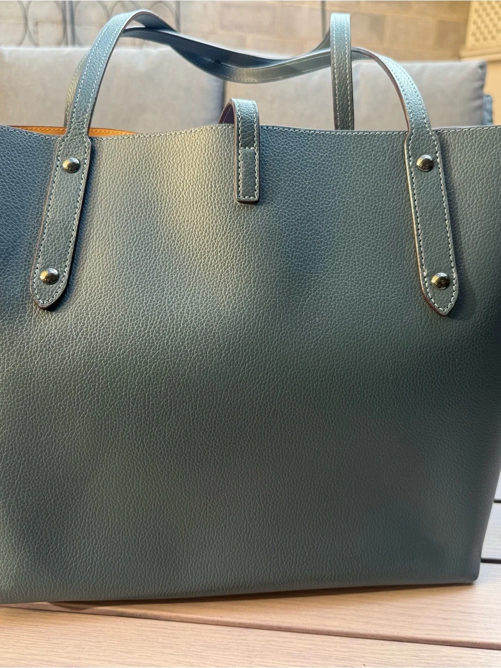 Coach Leather Market Large Tote in Denim Blue with Marigold Interior
